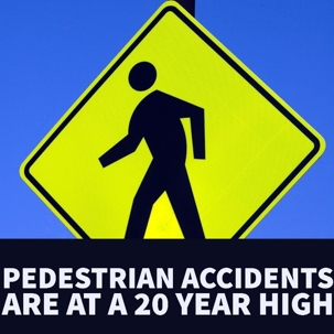 a graphic with a crossing sign that says "pedestrian accidents are at a 20 year high. "