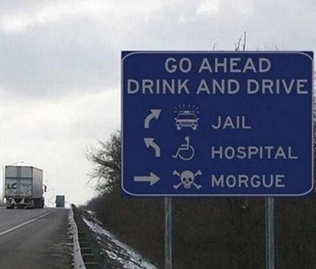 a sign that shows what will happen if you drive drunk.